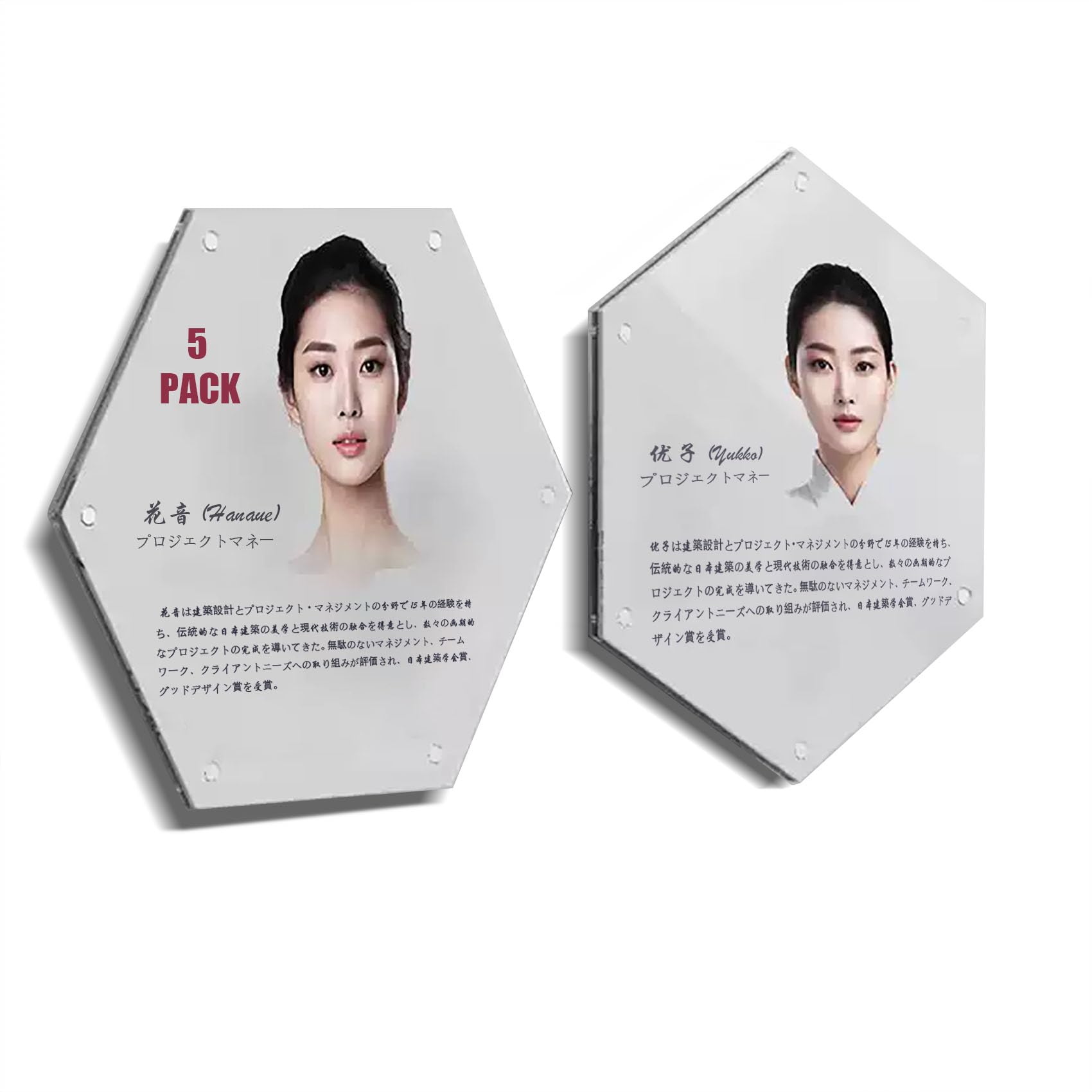 BFRed六角形アクリルフォトフレーム マグネット式 壁掛け 壁掛けの組み合わせ フォトフレームの壁 菱形の六角形の額縁 自由に組み合わせ フォトウォール 会社紹介(22cm）*5枚