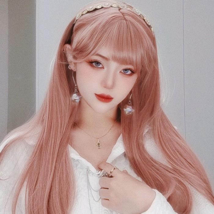 【人気製品 急速出荷】 中世の貴族風 ストレート ピンク髪 フルウィッグ かつら 女性 長髪 ロングウィッグ ロングヘア ロリータ lolita 前髪あり 小顔効果