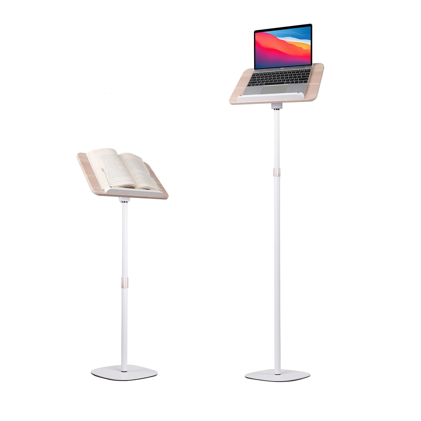 POLESTO 読書用ブックスタンド 54cm-170cm昇降式 サイドテーブル角度調整 金属構造 台座 しっかり安定性 木製パッド付き ノートパソコン料理本製図板譜面台タブレット用のハンズフリーホル