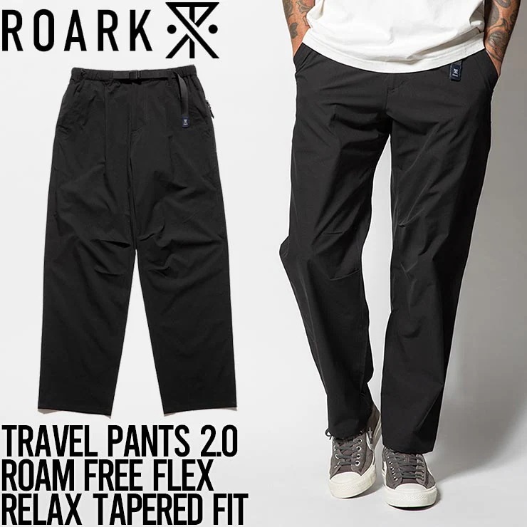 リラックステーパードパンツ チノパン ROARK ロアーク TRAVEL PANTS 2.0 ROAM FREE FLEX - RELAX TAPERED FIT RPJ1004 BLK 日本代理店