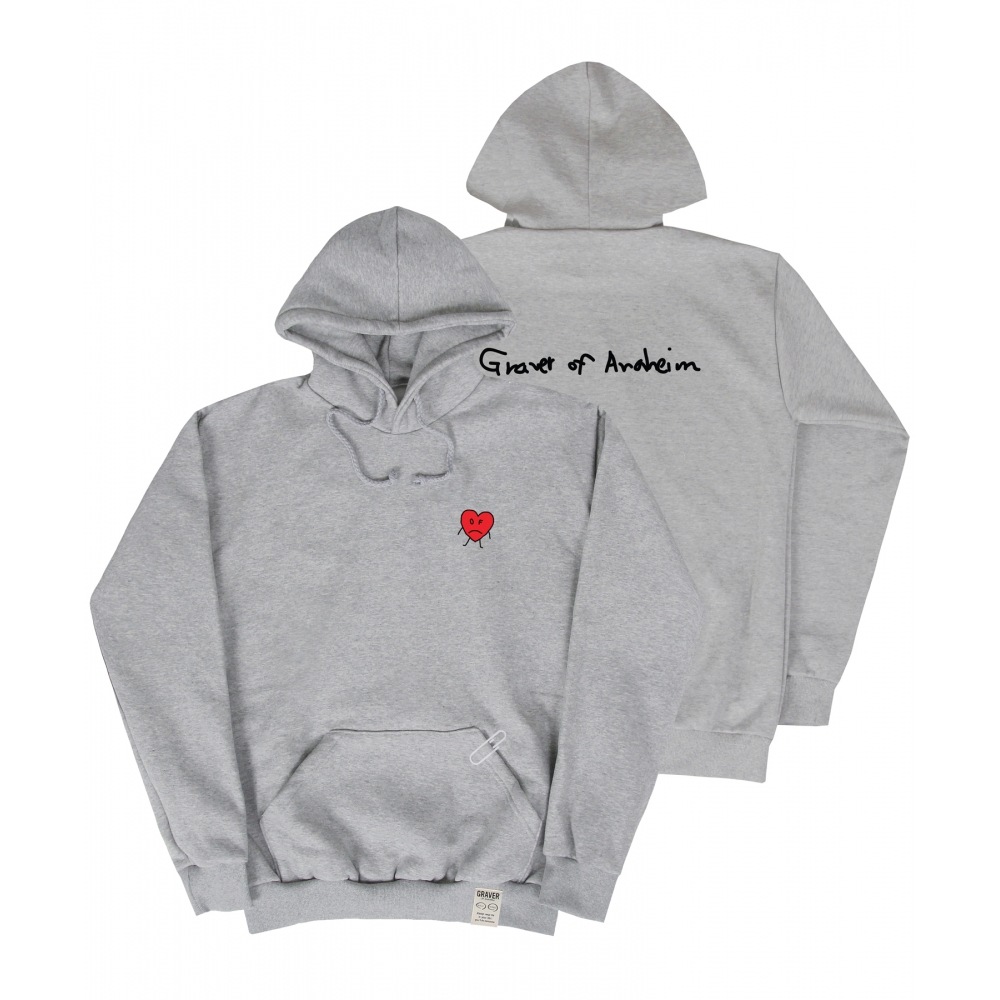 GRAVER [UNISEX]図面ハートバックロゴフードティー_グレー