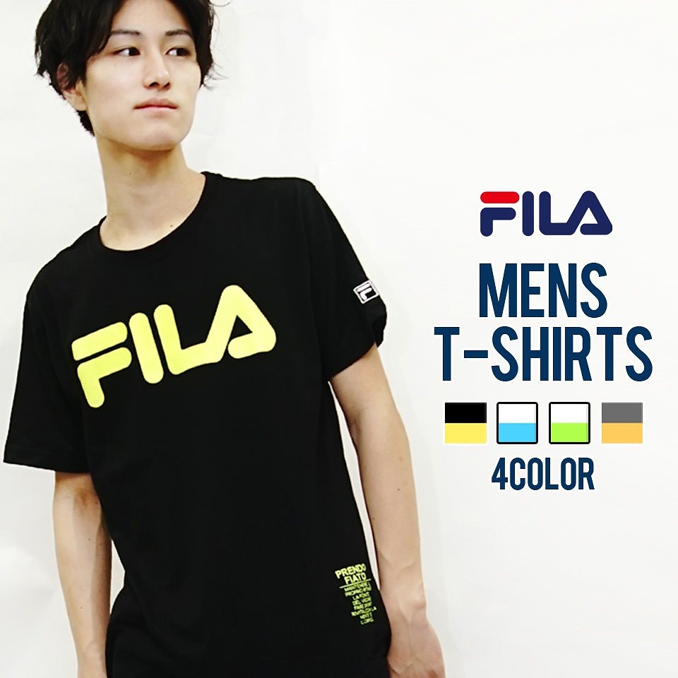 フィラ Fila Tシャツ メンズ 半袖 スポーツ ブランド カットソー おしゃれ トップス カジュアル クルーネック 人気 ボックス ロゴ シンプル 黒 白 青 緑 メン