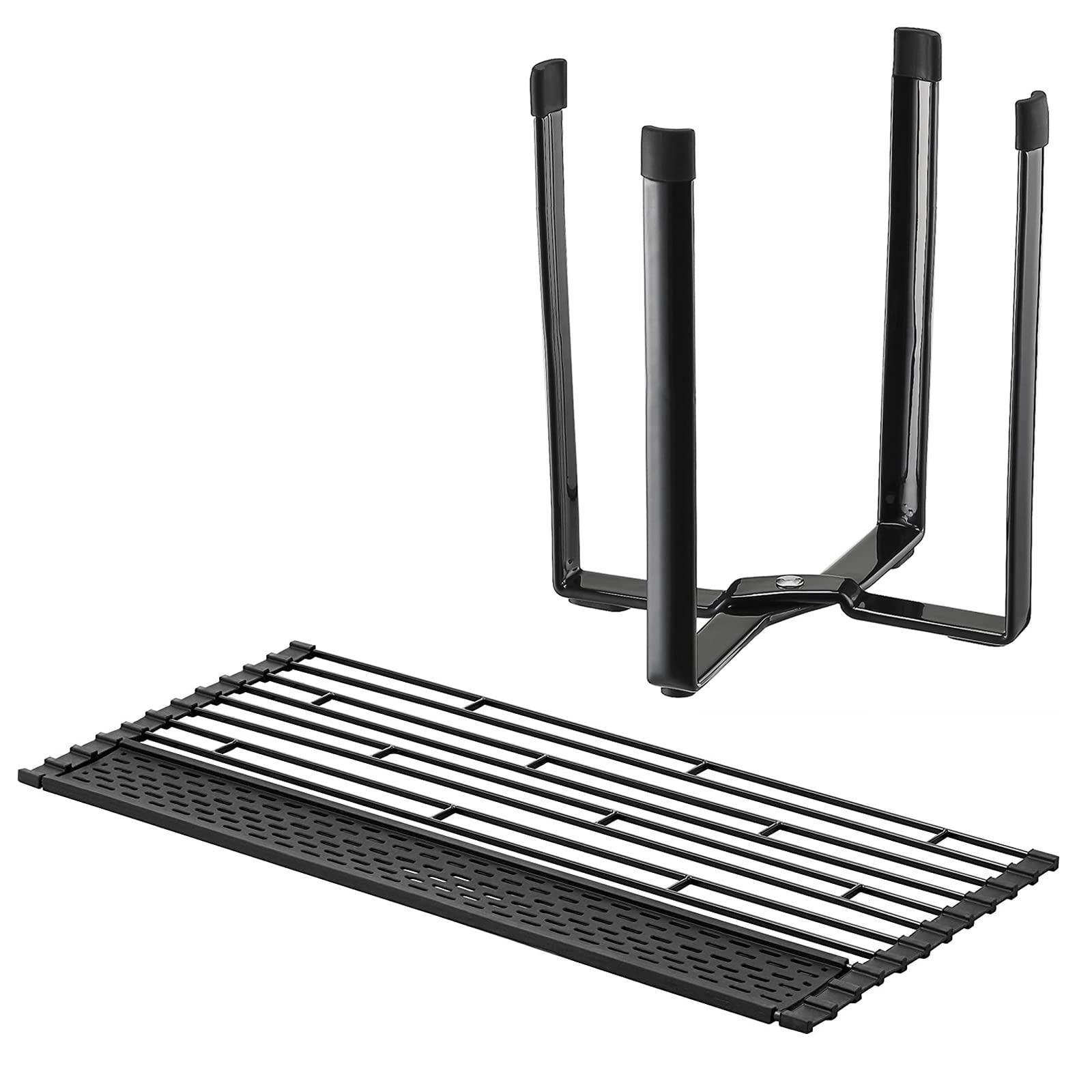 山崎実業(Yamazaki) 折り畳み水切りシリコントレー付き L&ポリ袋エコホルダーセット 2点セット 水切りトレー ごみ箱 タワー ブラック 5055 6788