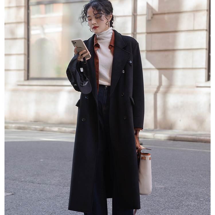 アウター レディース コート トレンチコート ウールコート ダブルブレスト 襟付き ストレート ボタン ポケット 開襟 ロングコート ロング丈 きれいめ 上品 おしゃれ ラフ メンズライク マニッシュ