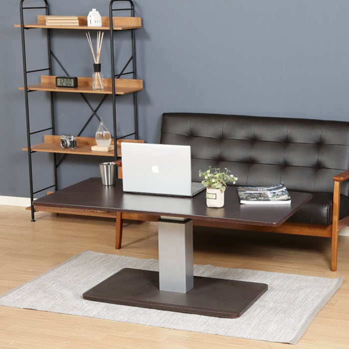 昇降式テーブル 幅120cm 無段階 高さ調節 ペダル 昇降 ペダル式 テーブル 昇降テーブル 木製