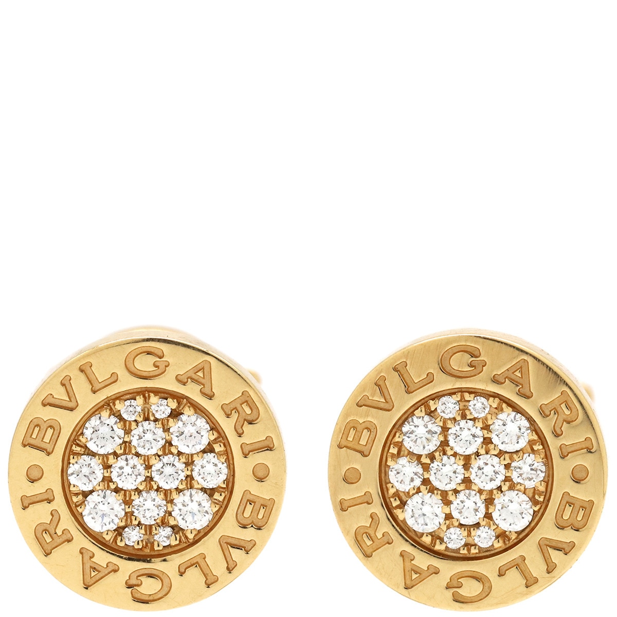 ブルガリ BVLGARI ピアス ブルガリブルガリ K18PG ダイヤモンド ピンクゴールド Au750 18K パヴェダイヤ 片耳用ピアス2個セット シングルピアス 丸型 354731 【箱】【中古