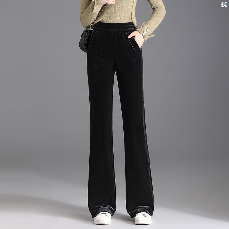 ゴールド ベルベット フレアパンツ 韓国 秋冬 レディースパンツ ハイウエスト ドレープ ブラック フレア ロング パンツ