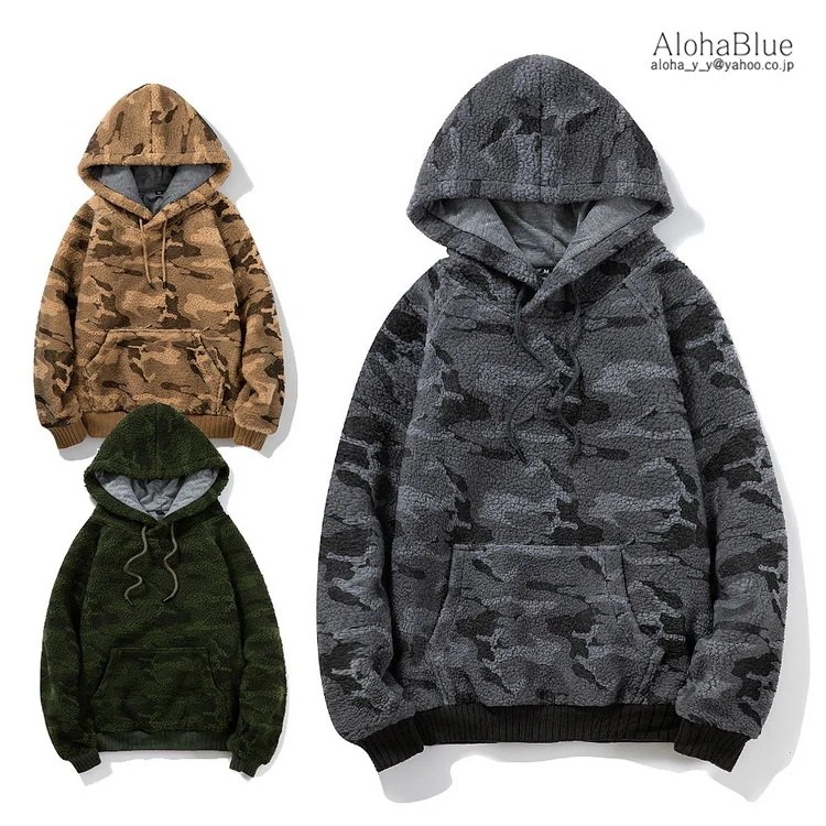 ボアパーカー プルオーバー パーカー メンズ 迷彩パーカ 大きいサイズ トップス もこもこ 暖かい
