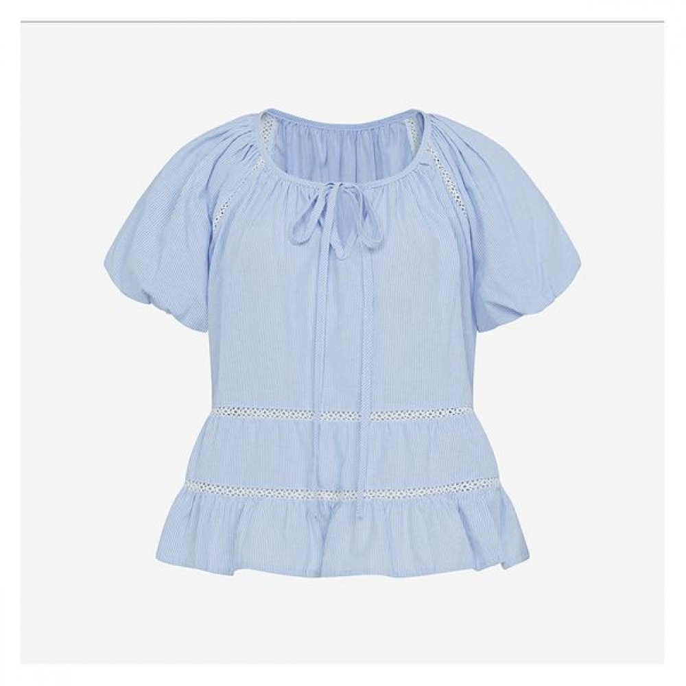 [ヴィッキー] ピンストライプバルーンフリルブラウス（TKBAF2466）