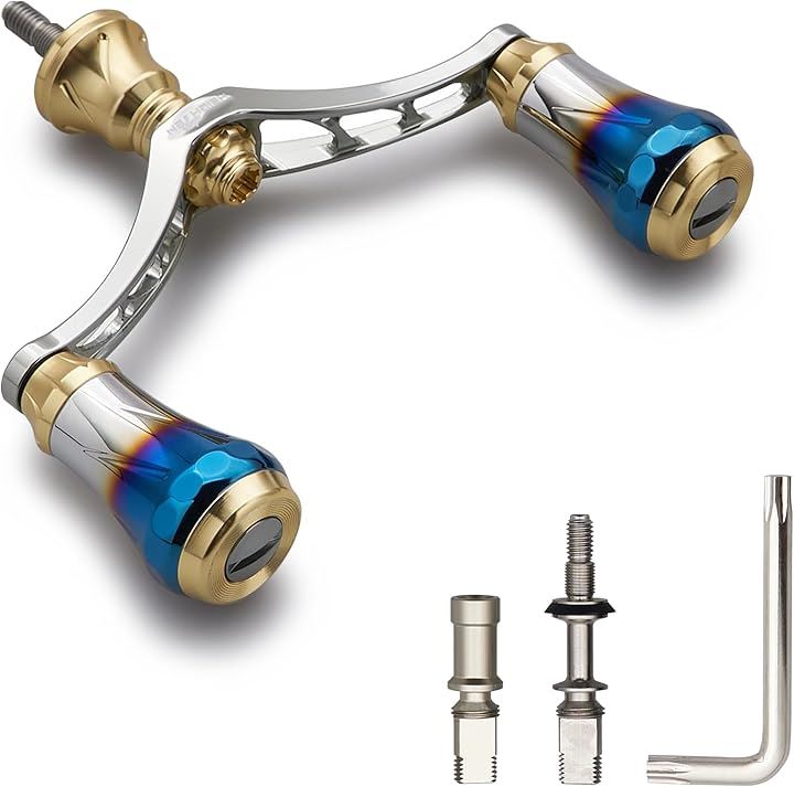 V3.0 80/98mm リール ハンドル 航空アルミ製 シマノ ダイワ 通用 スピニングリール Arch 490(ゴールド(ノブ)＆ガンメタル(ハンドル), V4.0 - 80mm)