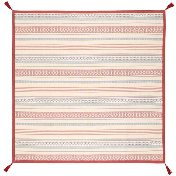 270080511 洗えるインド綿ラグ テラ すべり止め付き 185x185 レッド メーカー直送