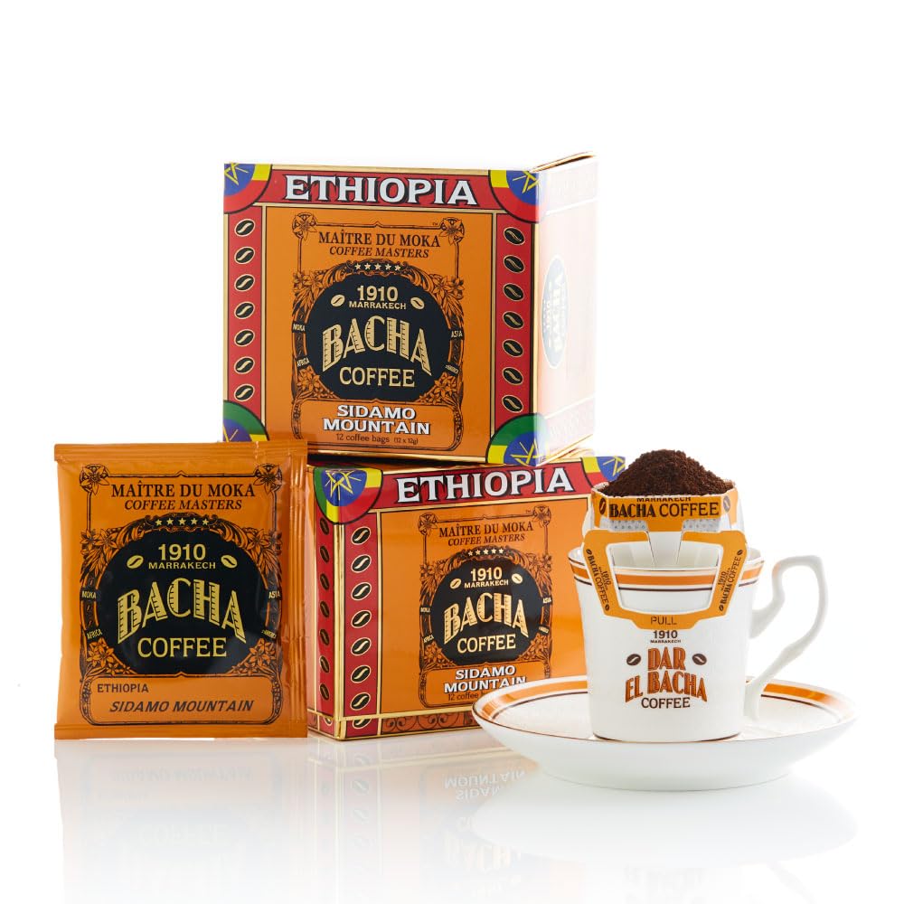 Bacha Coffee シダモマウンテン シングルオリジンコーヒー (エチオピア)100% Arabica Beans Medium Dark Roast 個包装ドリップバッグ12袋入り
