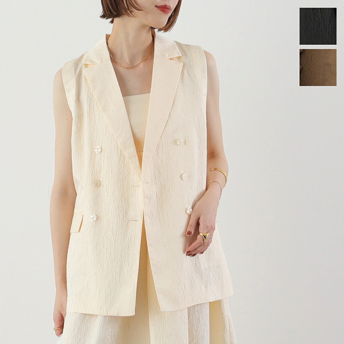 TORRAZZO DONNA トラッゾドンナ ベスト Jacquard long double vest 6251-342 レディース ジャガード ダブル ジレ ノースリーブ セットアップ可能 カラー