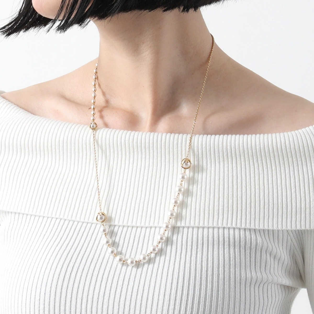 FENDI フェンディ ネックレス F IS エフイズ 8AK809 A5TO レディース パール チェーン メタル アクセサリー F09ZE 8AK809A5