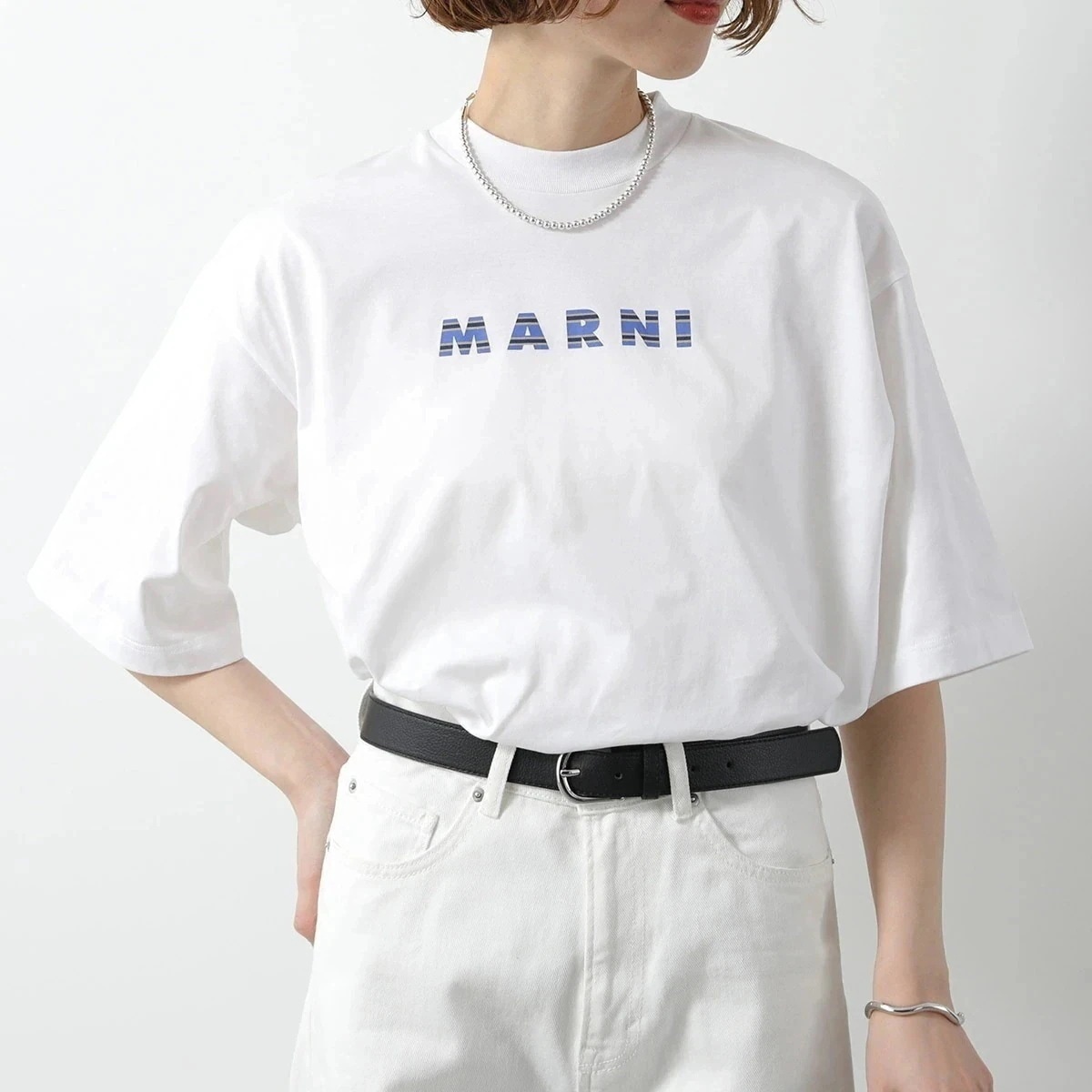 MARNI マルニ Tシャツ HUMU0223HP USCX51 レディース 半袖 カットソー ロゴT コットン クルーネック SLW01/LILY-WHITE 【mega】