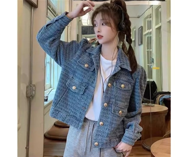 レディース ジャケット アウター 上着 デニムジャケット ショート 長袖 襟付き ストレート ストリート デニム ブルーデニム 大人可愛い きれいめ シンプル カジュアル 上品 おしゃれ かっこいい