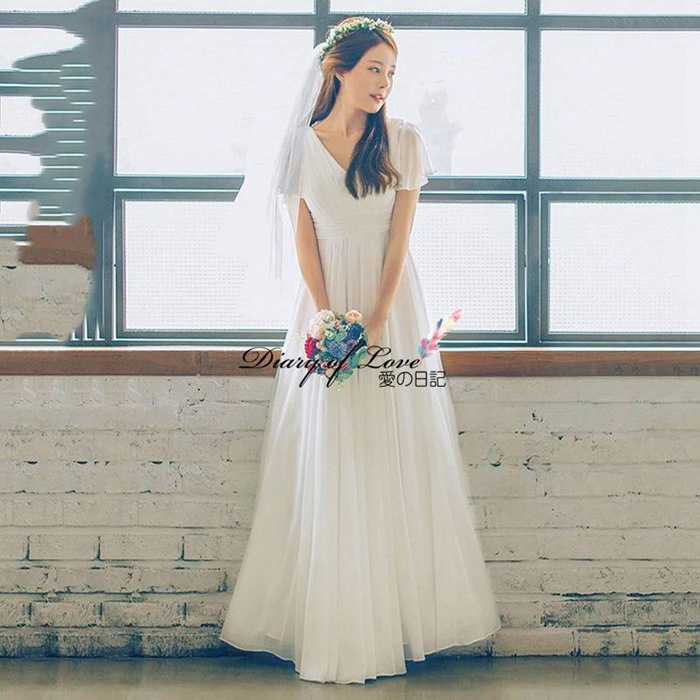 セレンディピティウェディングドレス 結婚式 ライトドレス 二次会ドレス　白ワンピース wedding dress フレア袖 ウエディング ワンピース スレンダータイプ Aライン 編み上げ 前撮り 後撮