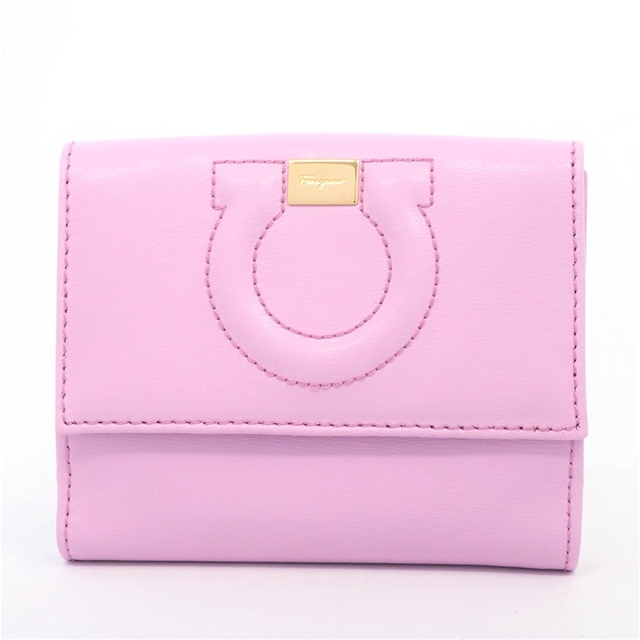 【美品】サルヴァトーレ フェラガモ Wホック財布 ゴールド金具 ガンチーニ 22C844 レディース【二つ折り財布】