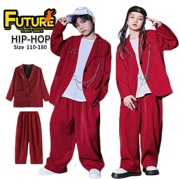 [新品入荷]kpop 衣装 赤 キッズダンス衣装 ダンススーツ 女の子 セットアップ 男の子 ヒップホップ 韓国 赤 ワイドパンツ ジャズダンス 長袖 ジャケット かっこいい ゆっ