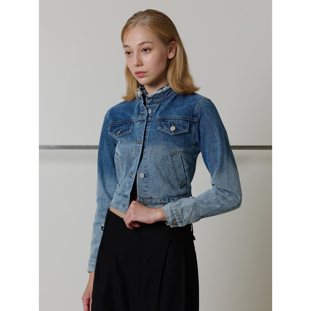 FREI スタンドカラークロップドデニムブルゾン (インディゴ) 7,639円