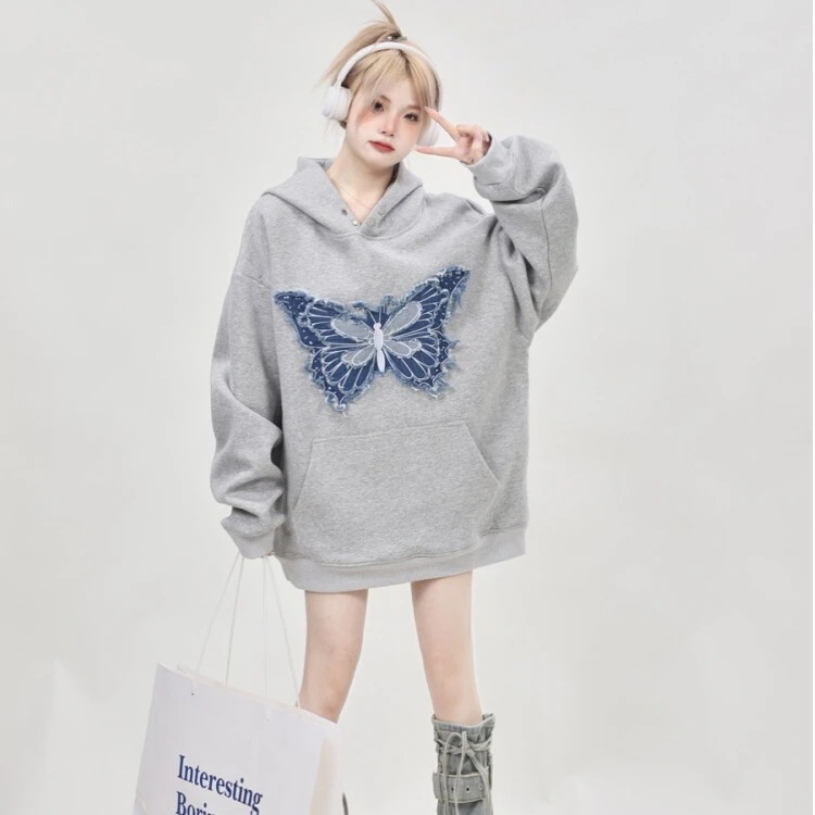 2026大人気2025 秋冬 韓国っぽ刺繍プリントパーカー2type裹起毛 used感フード付きトップスロング羽織りショート丈フルルーズフーディールーズトレンド系レディースゆったりサイズ加工シルエット