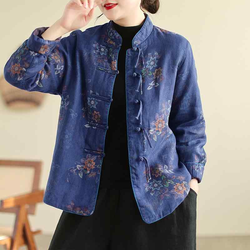 レディース ファッション 服 オシャレ カワイイ シンプル 大人カワイイ 大きいサイズ エスニック プリント キルティング 暖かい コットンコート スタンドカラー ク ボタン 花柄 コットン ジャケッ