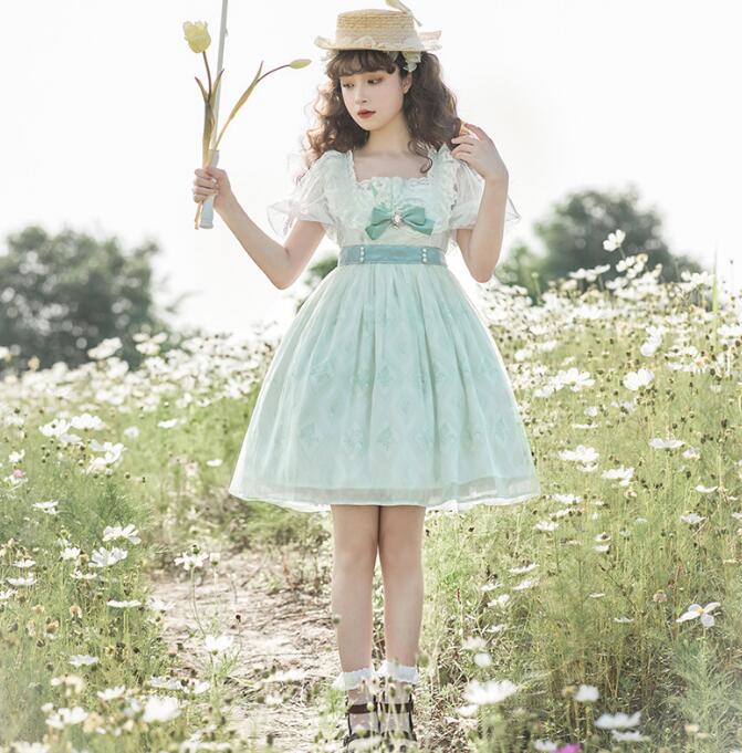 可愛い ロリータワンピース 膝丈 お姫様 ロリータ服 チュールドレス 半袖 フレッシュ ロリータドレス ハロウィン コスプレ 発表会 学園祭 文化祭 プリンセスワンピース lolita dress