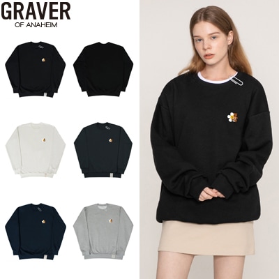 スモールフラワーベアスマイルホワイトクリップマンツーマン_5color