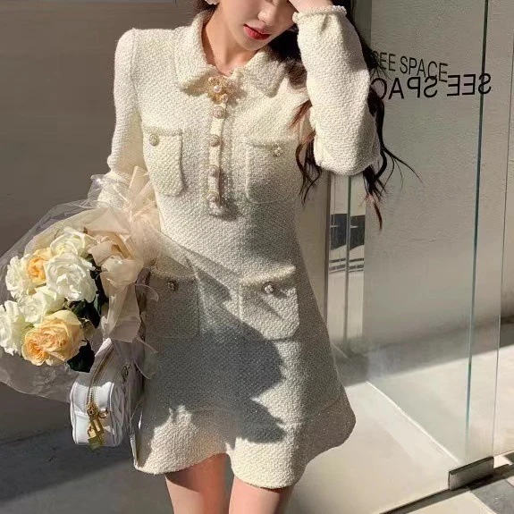 秋冬　気質　長袖ニットス　ミニドレス　ス　おしゃれ