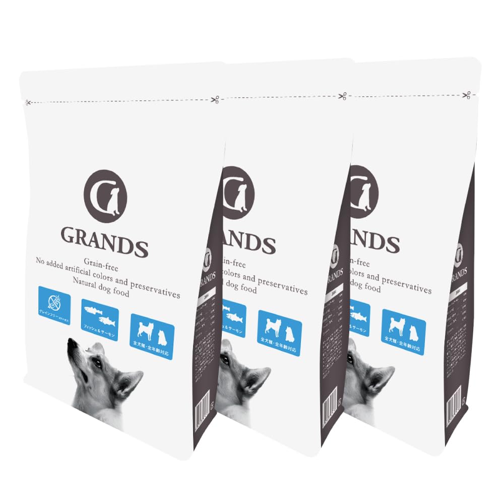 GRANDS (グランツ) 人工添加物不使用 グレインフリー 全犬種・全年齢対応 プレミアムドッグフード フィッシュ&サーモン味 600g 総合栄養食 高タンパク質 低糖質 3袋セット