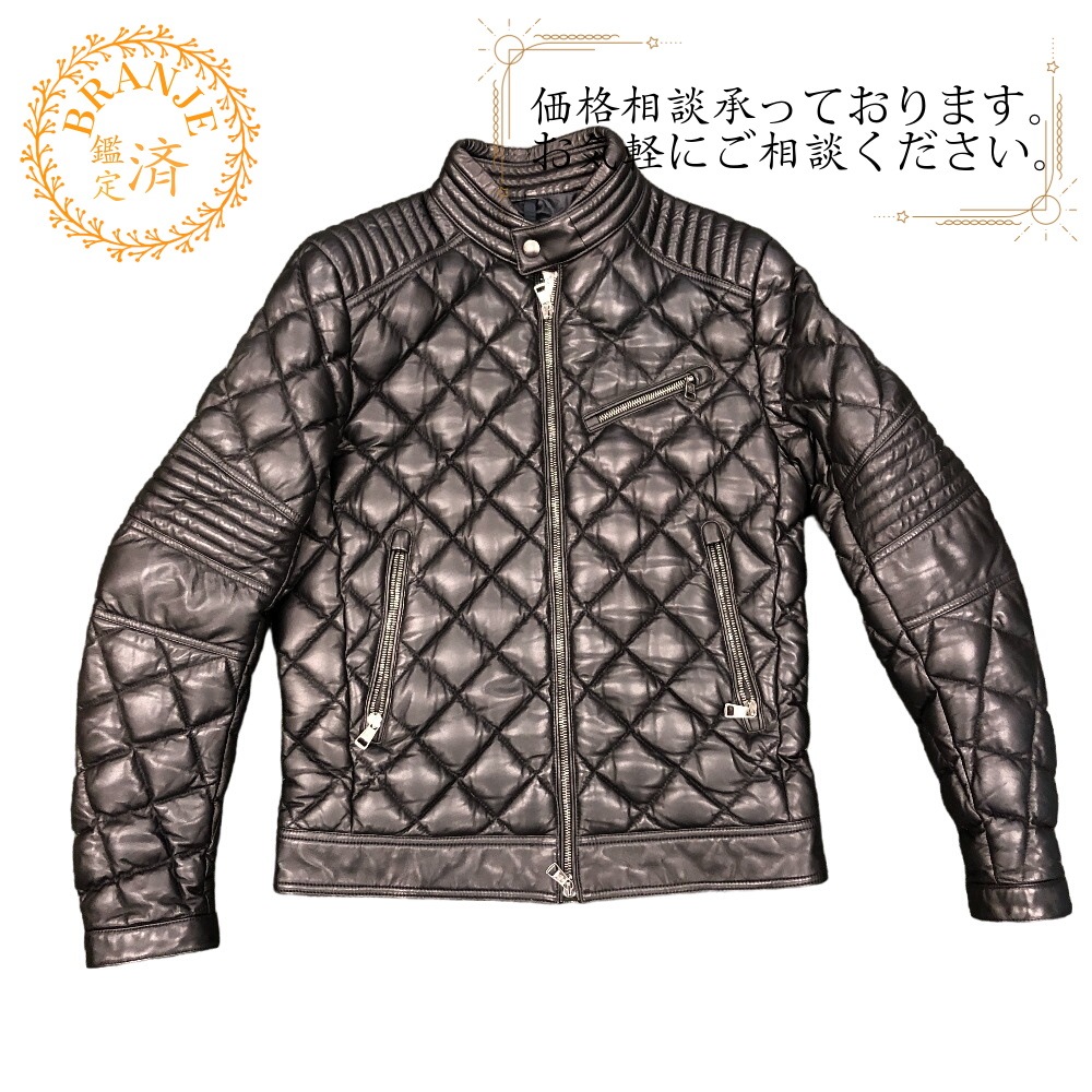 キルティング レザー ライダースジャケット ブラック メンズ ブランド