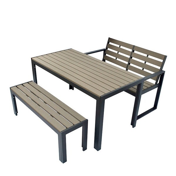 旭興進 aks-28488 人工木テーブル長方形 背付ベンチ1台 人工木ベンチ120 1台セット メーカー直送