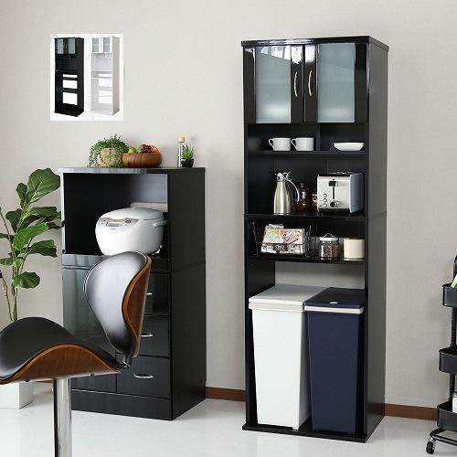 鏡面仕上げ キッチンボード 60 鏡面 レンジボード 食器棚 家電収納 幅60 ゴミ箱上収納 おしゃれ シンプル レンジ台 ハイタイプ