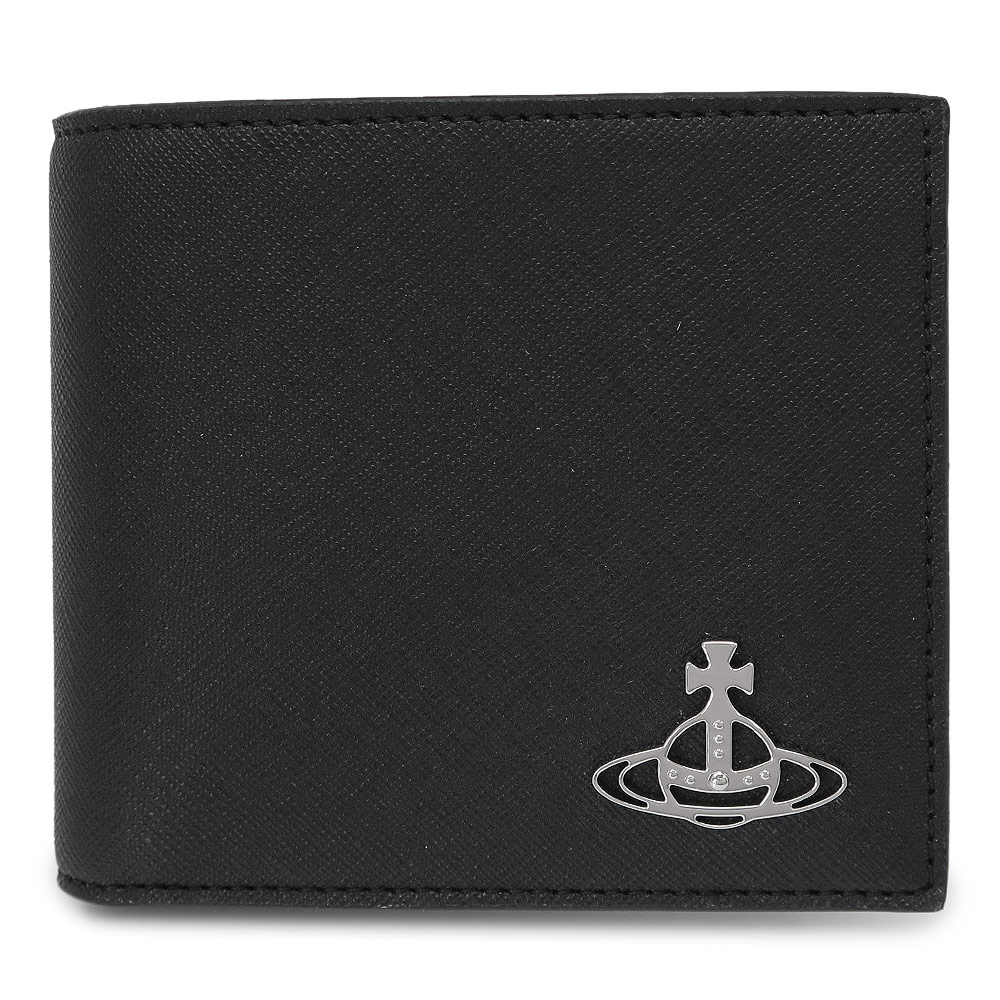 折財布 メンズ サフィアーノ プレーン 二つ折り財布 コンパクト財布 ロゴ ブラック 黒 5115002QM S0021 N401 2025年秋冬新作