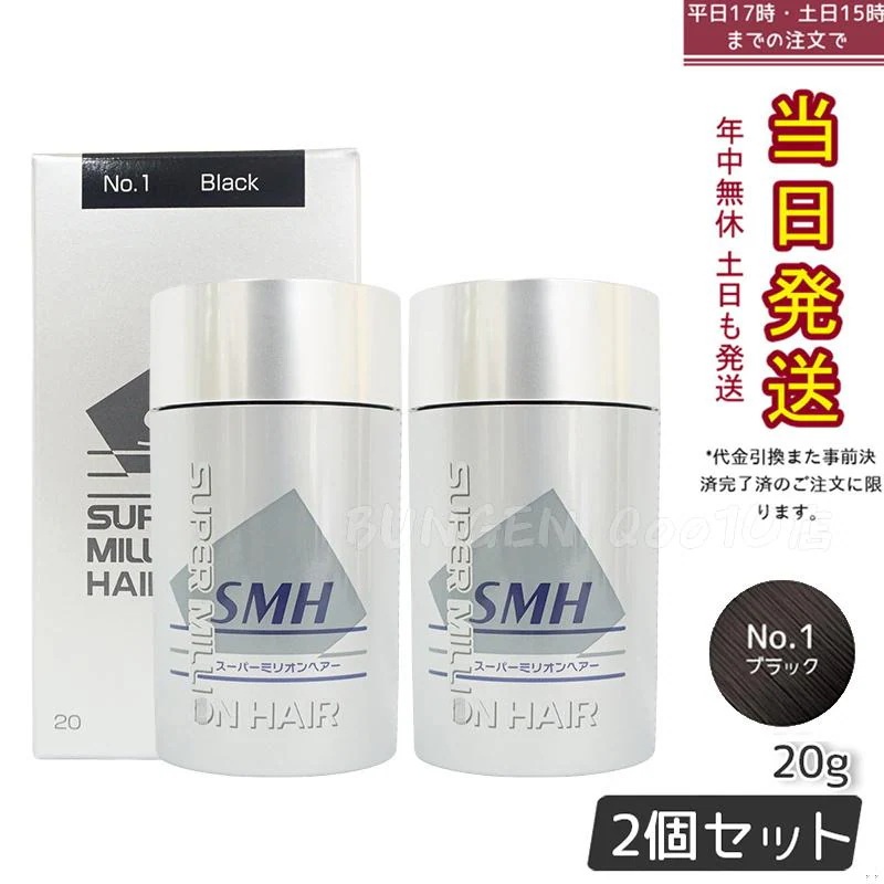 【2個セット】ルアン スーパーミリオンヘアー 20g No.1 ブラック 髪 頭 薄毛隠し 薄毛 分け目 つむじ ボリューム 男性 女性 白髪かくし