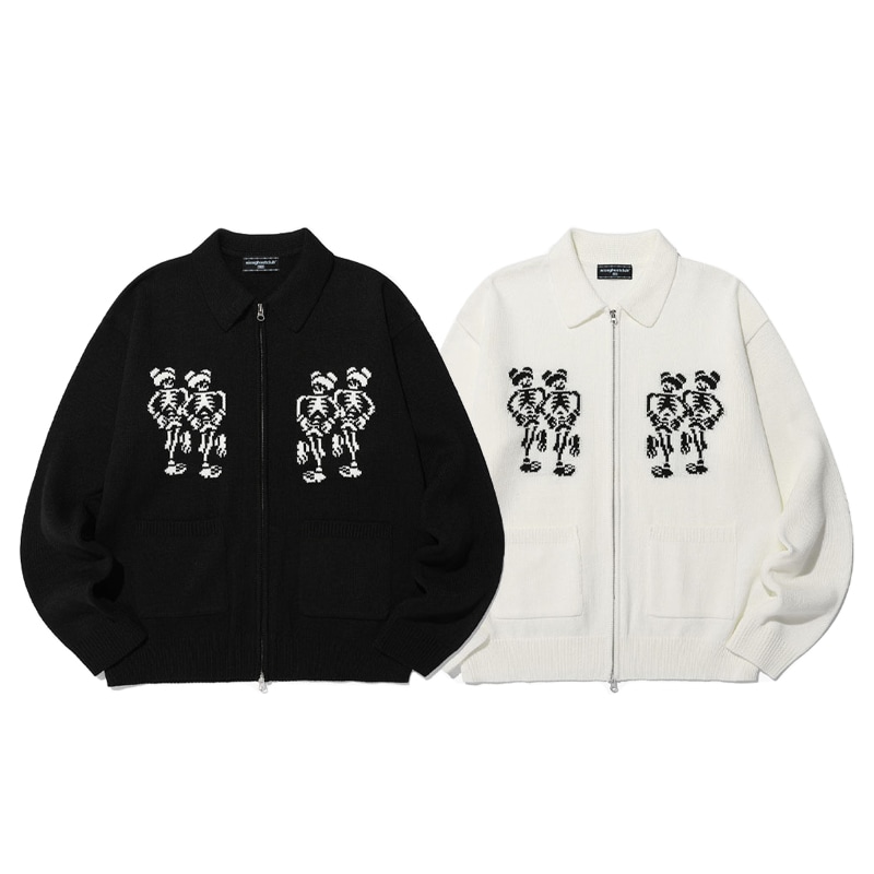 [NMIXX へウォン 着用] DANCING SKELETONS ZIP POLO KNIT 韓国 アイドル チャック付き カーディガン レディース メンズ 冬