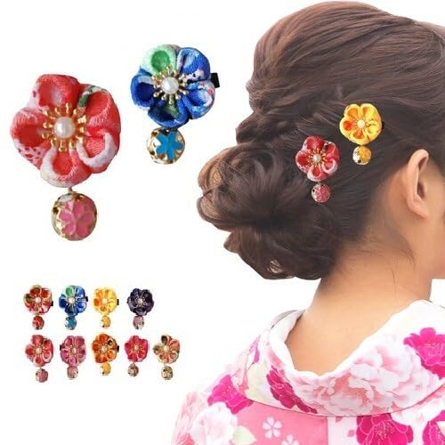 花の髪飾り10個セット【和柄】（ヘアクリップヘアアクセサリー 七五三卒業式成人式結婚式和装着物日本JAPAN）