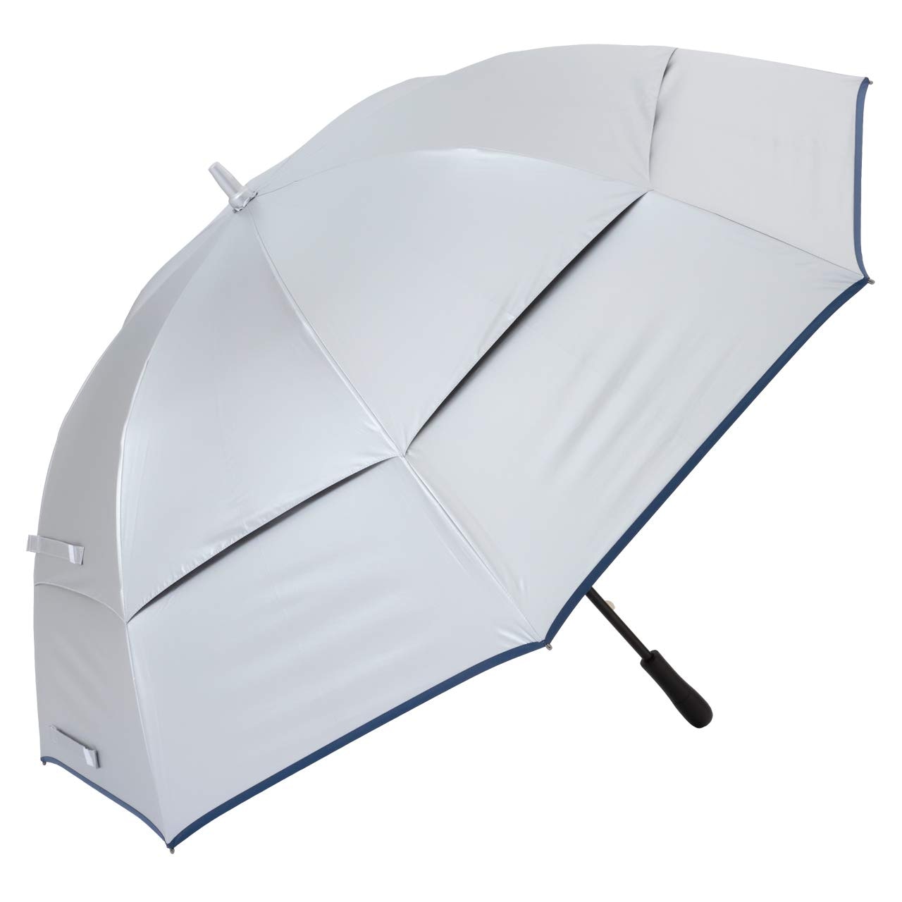 日傘 メンズ UVカット 晴雨兼用 遮光 遮熱 ゴルフ傘 強風対応 長傘 80cm シルバー/ネイビー ストレート手元 大きい傘 ひんやり傘【LIEBEN-0198】