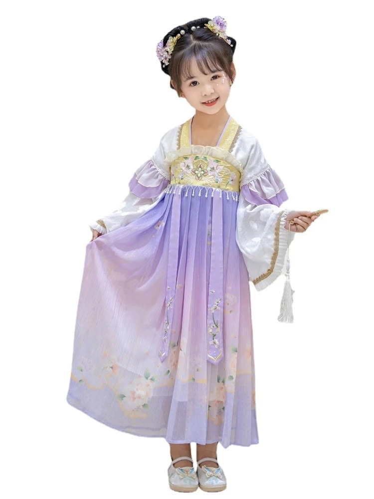 品女児用漢服スカート児童改良斉胸丈スカート広袖流仙スカート王女スカート