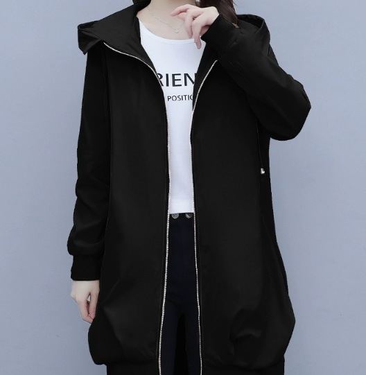 レディース コート アウター ウィンドブレーカー スプリングコート ミドル丈 長袖 ストレート Iライン ストリート ヒップホップ ファスナー ポケット フード 大人可愛い シンプル カジュアル ラフ