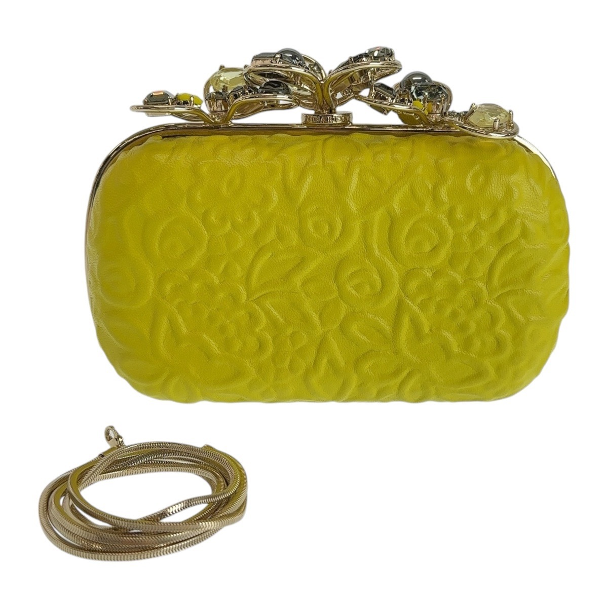 美品 イエロー ゴールド金具 レザー 斜め掛け ショルダーバッグ クラッチバッグ バニティバッグ レディース 409221