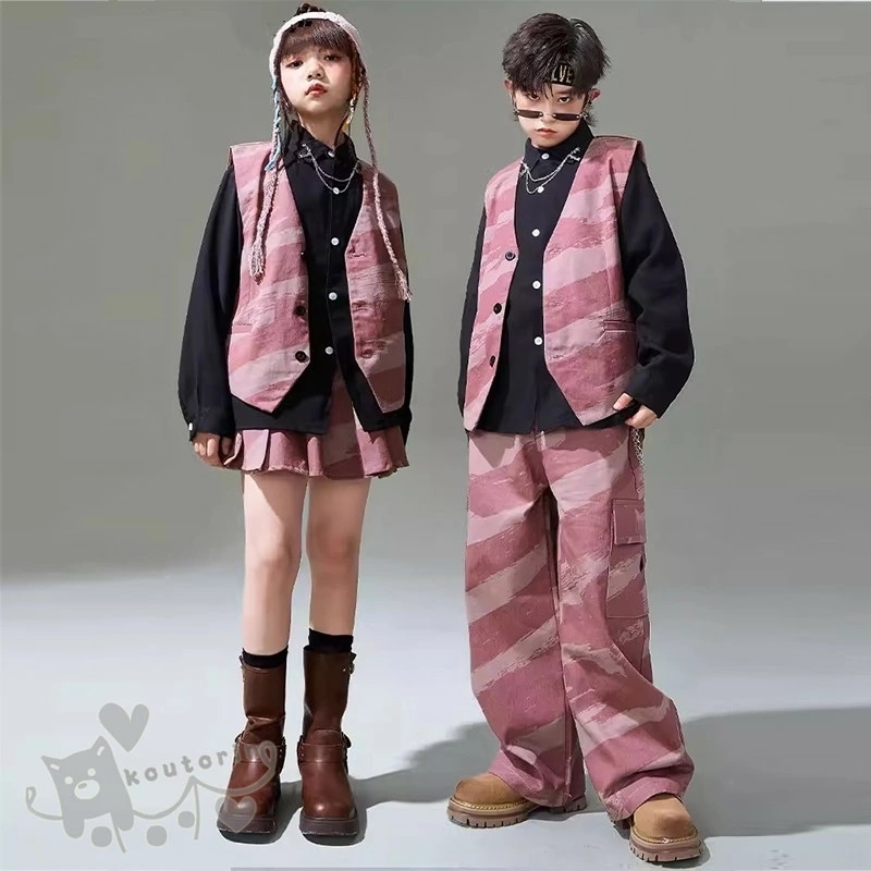 ダンス衣装 ヒップホップ 黒シャツ ベスト スカート パンツ へそ出し キッズ ガールズ 男の子 セットアップ 派手 K-POP 韓国 ステージ衣装 応援団 練習着 体操服 発表会 hiphop 演出