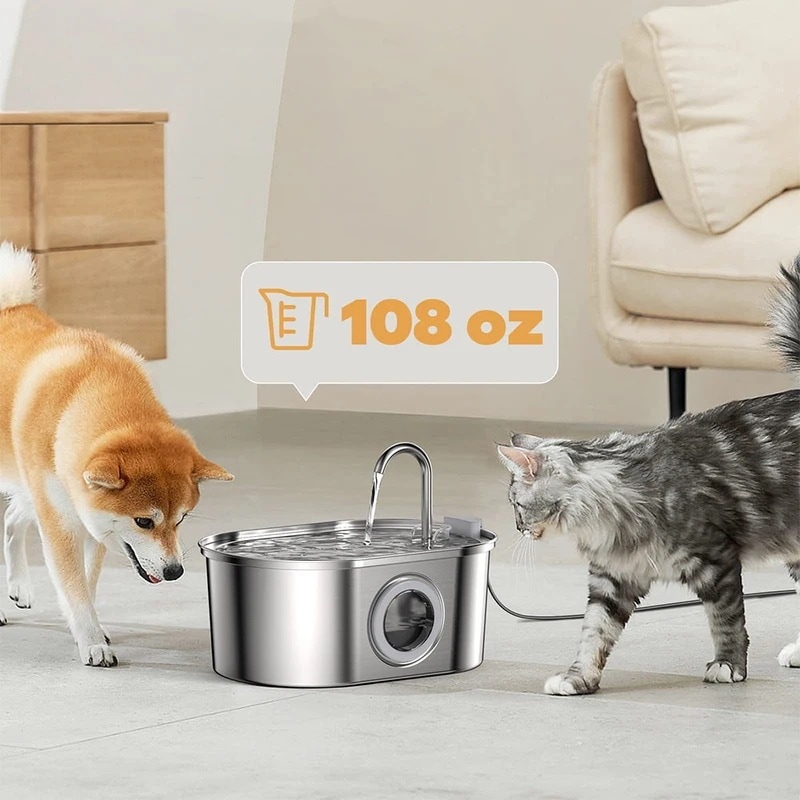 3営業日発送透明窓付きペットウォーターフィーダー サイレントフィルター ステンレス鋼 自動犬の飲料水栓 3.2l