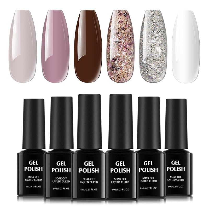 TOMICCA ジェルネイル カラー 6色セット 8ml 色持ち良い 初心者用カラージェル (パープル＆ブラウン)