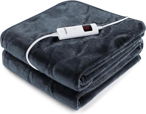 電気毛布 掛け 電気ひざ掛け 1-9時間タイマー 6段階温度調整 160x130cm 電気ブランケット フランネル シングル 厚手 省エネ 丸洗い 過熱保護 PSE認証済み 暖房器具 冬ギフト ブルー