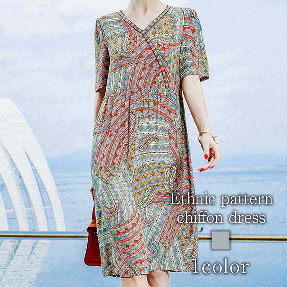 ワンピース レディース エスニック柄シフォンワンピース おしゃれ 韓国 夏 半袖 大人 パジャマ 50代 しっかり 大きいサイズ 安い ルームウェア 薄手 ニット 20代 40代 Aライン かわいい 19,105円