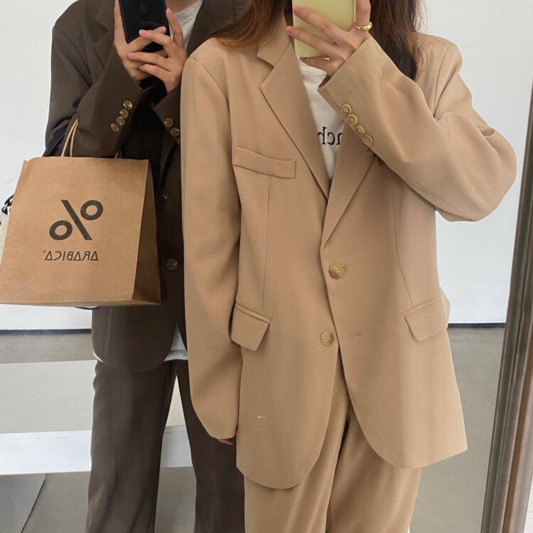 セットアップ レディース ジャケット ワイドパンツ シンプル 無地 きれいめ かっこいい スーツ 上下セット パンツ ハイウエスト こなれ感 ラフ 着回し カーキ ブラウン ファッション デート 通学