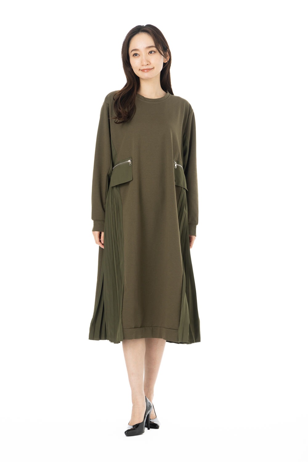 Bou Jeloud(ﾌﾞｰｼﾞｭﾙｰﾄﾞ) サイズ38 長袖 無地 プリーツ切替ドッキングワンピース 6,636円