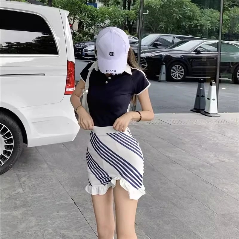 ゴルフウェア レディース スポーツウェア ゴルフスカート プリーツスカ 半袖 POLOシャツ Tシャツ スカート 上下セット 白 ブルー 女性 速乾 春 夏 大きいサイズ 韓国風 おしゃれ