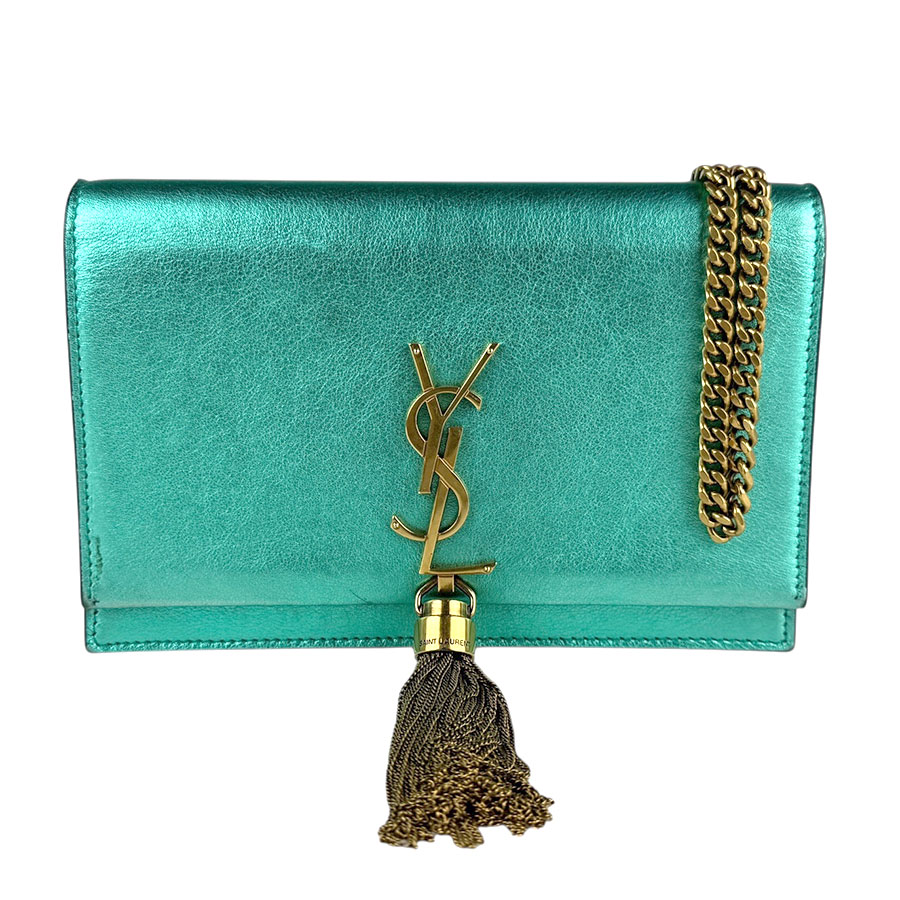 サンローラン SAINT LAURENT チェーンウォレット ケイト レザー メタリックグリーン ゴールド レディース 452159 z7301